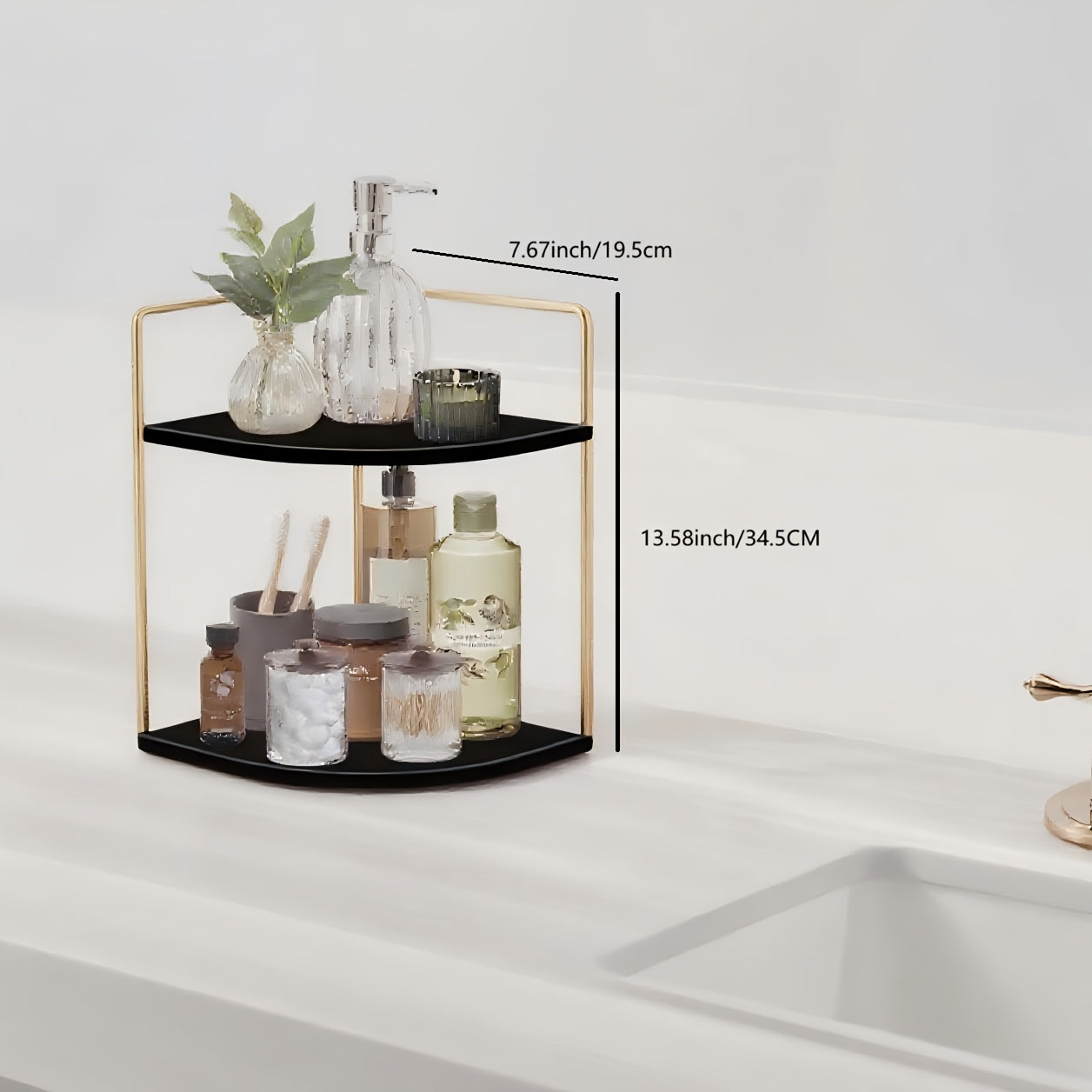 2 - Tier Iron - Art Spice Rack, Bookshelf, Cosmetic Rack, Corner Rack And Storage Rack for Kitchen, Bedroom And Living Room, Corner Shelves