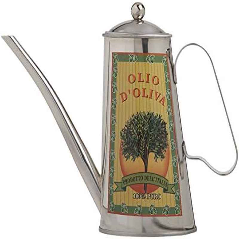 Stainless Steel Oil Can with Spill-Proof Lid & Vintage Italian Design - 16oz\u002F480ml Heavy-Duty 430 Stainless Steel Kitchen Dispenser for Olive Oil, Cooking Oil, Vinegar - Elegant Retro for Home & Commercial Use, Durable & Easy-Pour Spout