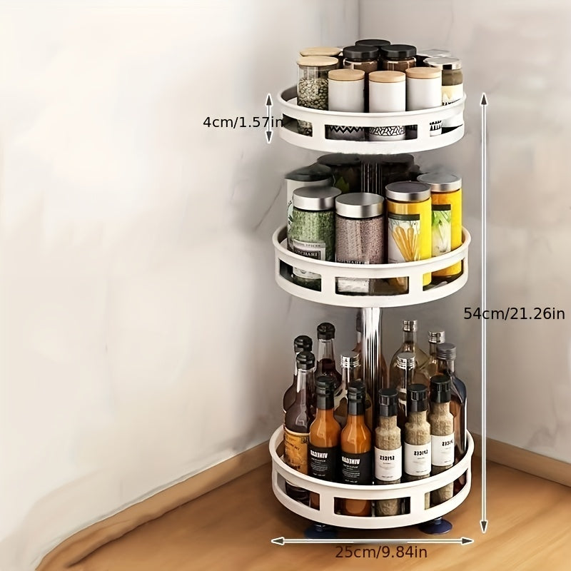3-Tier Rotating Spice Rack Organizer - Heavy-Duty Metal Countertop Spice Shelf, Space-Saving Turntable Spice Organizer for Kitchen, Cabinet, Dining Room - Easy-Clean Surface & Stable Base