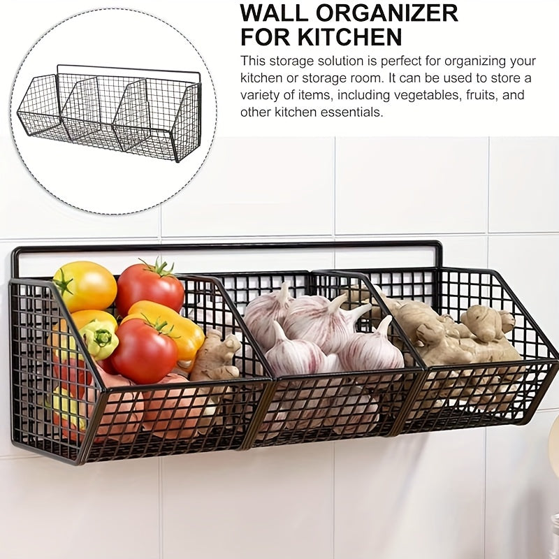 1\u002F2pcs Black Metal Grid, 2\u002F3 Grid Wall-mounted Kitchen Seasoning Bottle, Vegetable Rack, Strong Load-bearing Capacity, Large-capacity Kitchen Punch-free Sticky Hanging Rack, Suitable for Kitchen Drain Partition Storage, Saving Space