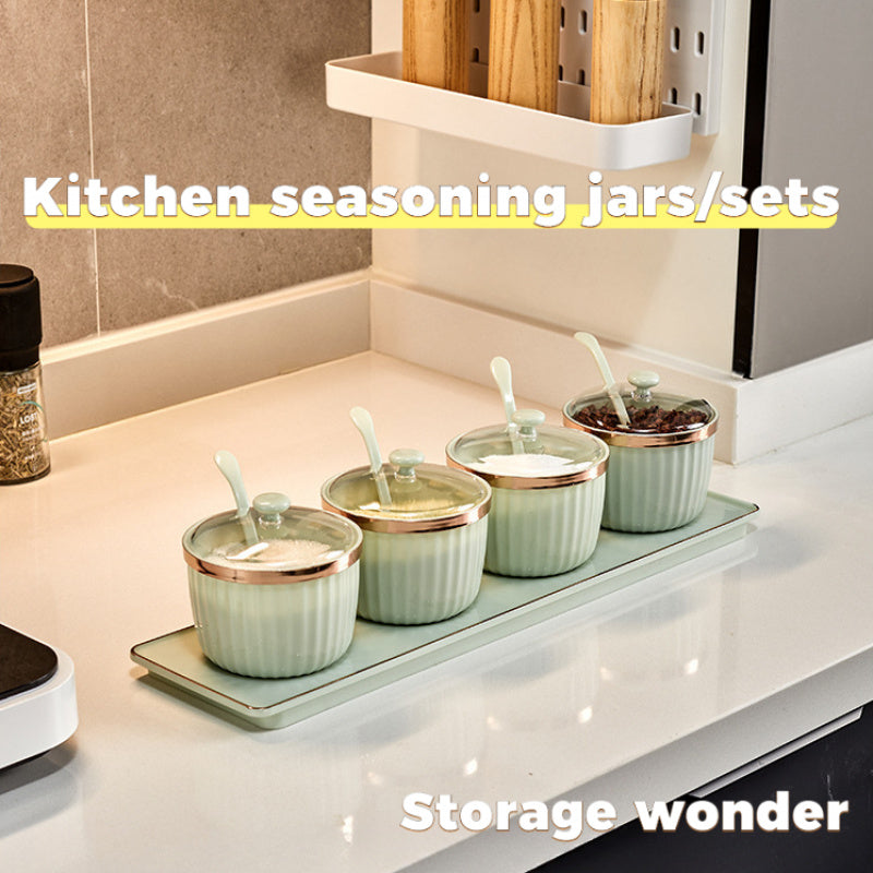 High-end Moisture-proof  Large-capacity PP seasoning box set\u002Fwith small spoon and base, kitchen household salt, monosodium glutamate, seasoning separate jar storage box, seasoning jar combination., Pantry Essentials, Stackable Jars, Modern