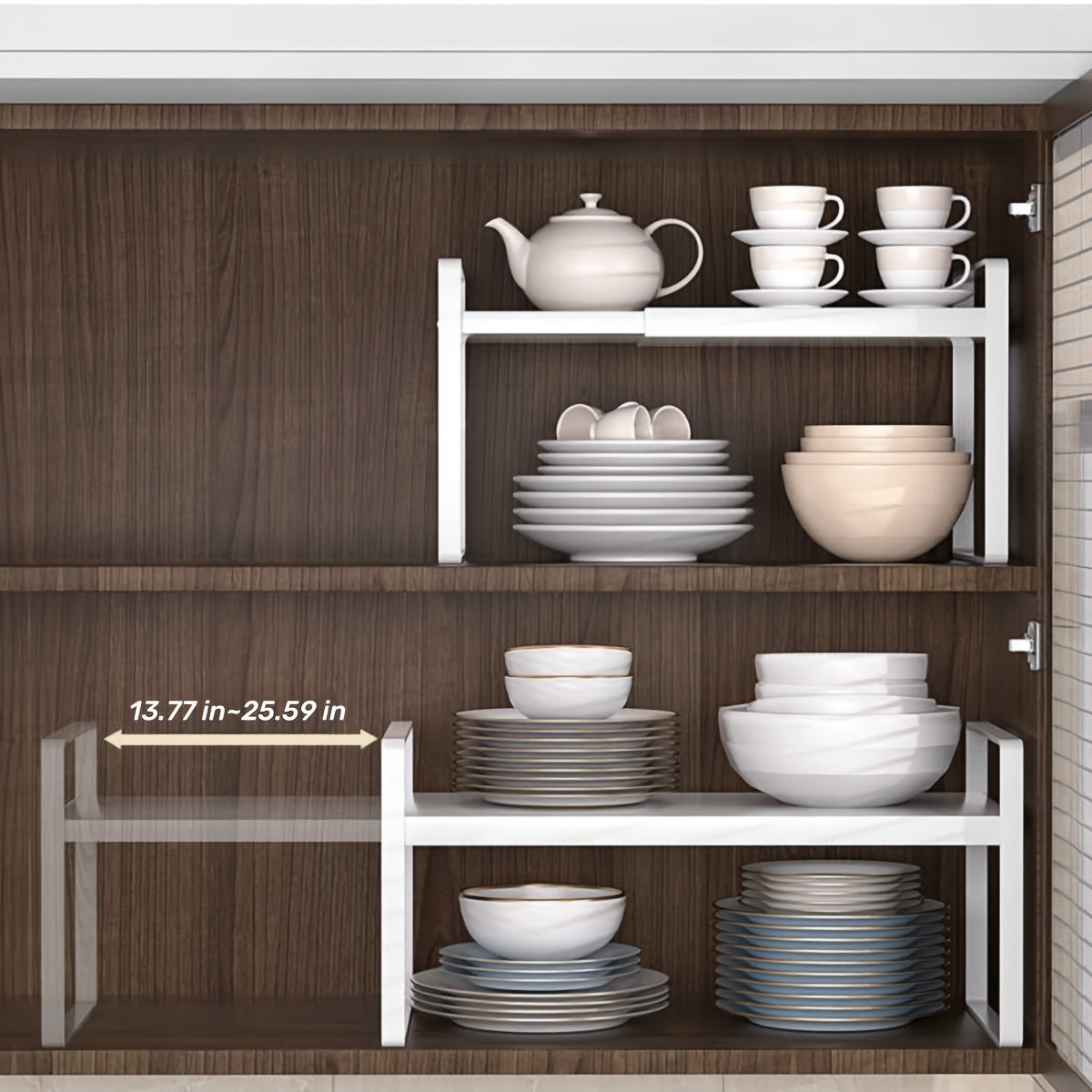 Storage Solutions for Restaurants And Businesses, Including a White Expandable Cabinet Rack, Layered Storage Options, And a Countertop Seasoning Organizer, Ideal for Kitchen Cabinets And Storage Areas, Designed to Be Stackable And Space-Efficient