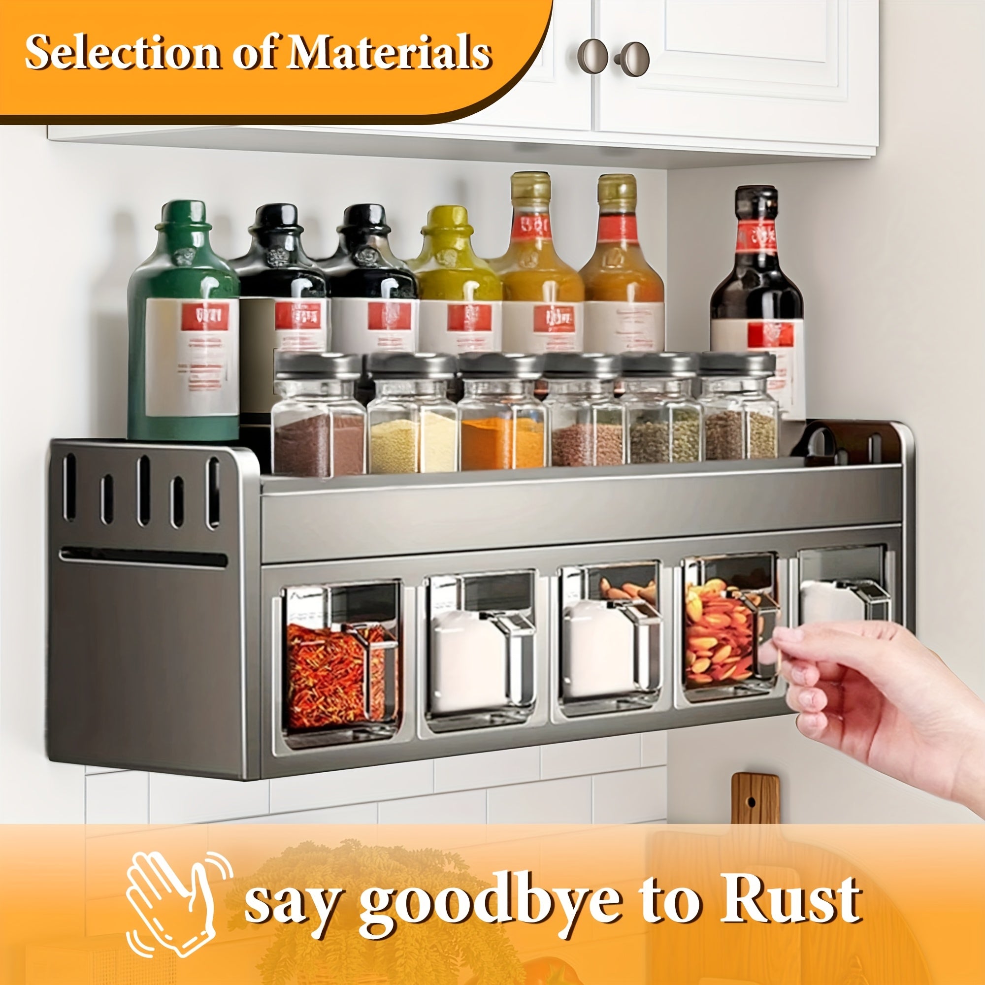 Wall-Mounted Spice Rack Set - Multi-Compartment Spice Rack, Durable Aluminum Spice Rack, No Drilling Required for Installation, Includes Spice Containers And Jars for Kitchen And Dining Room Use