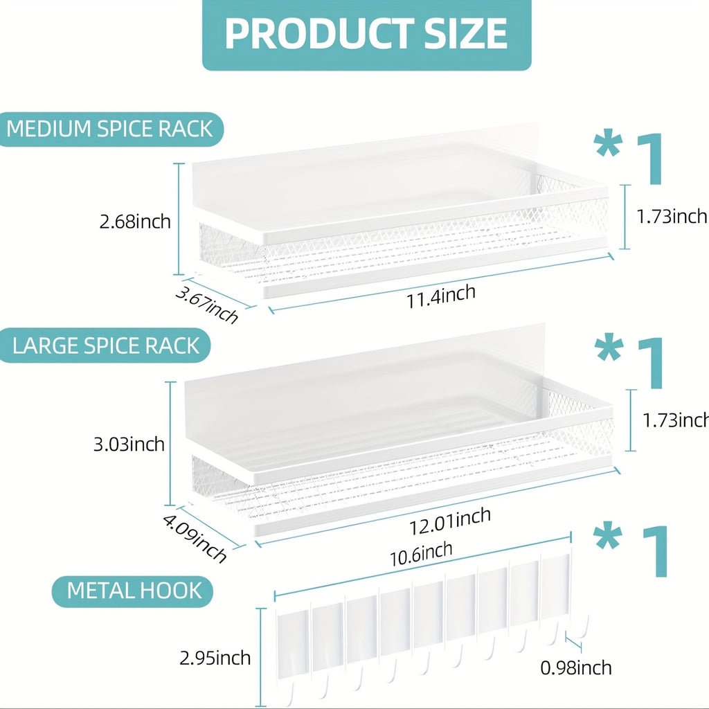 Magnetic Spice Rack For Refrigerator, Magnetic Shelf, Moveable Fridge Organizer With 8-Hook Rack, Seasoning Organizer For Kitchen