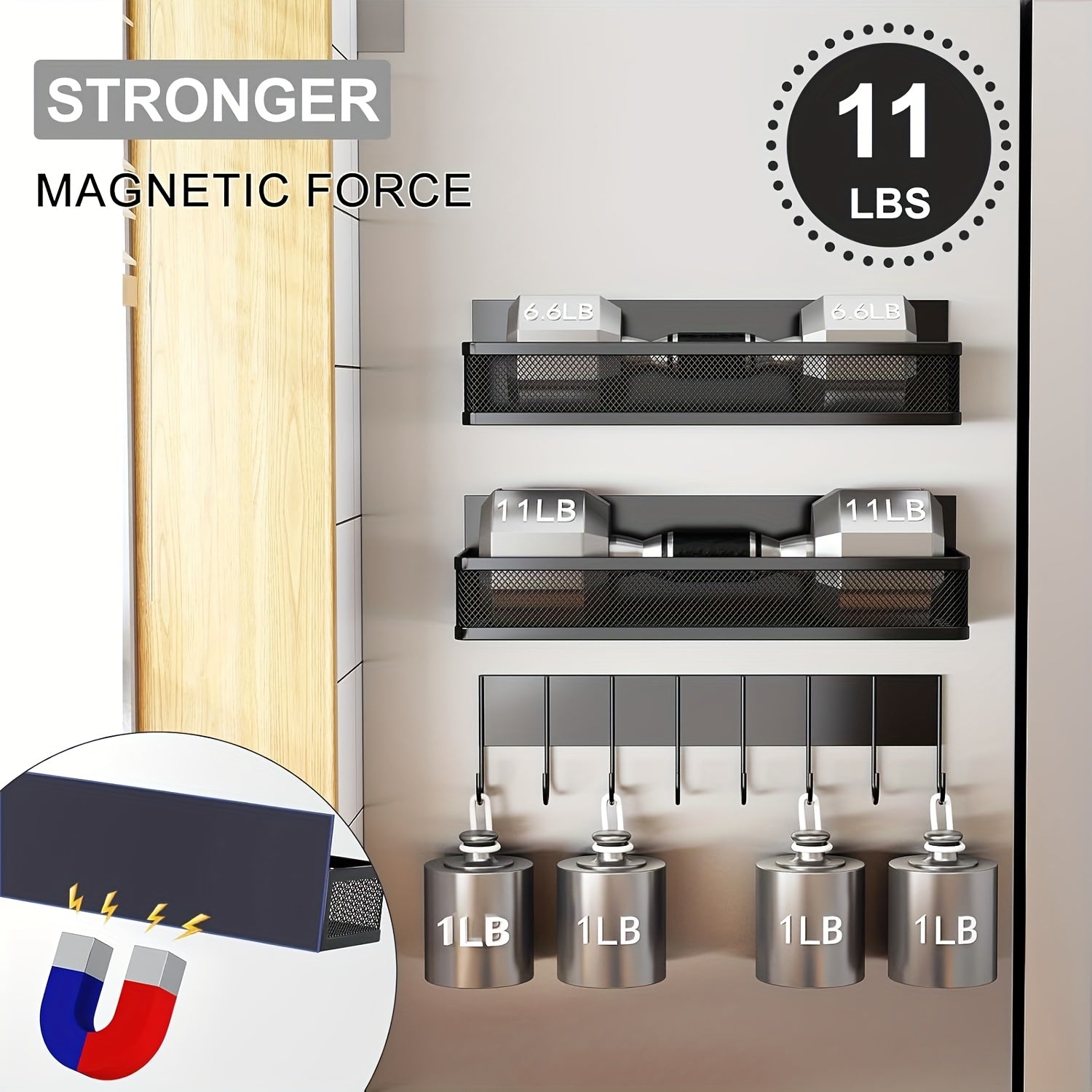 Magnetic Spice Rack For Refrigerator, Magnetic Shelf, Moveable Fridge Organizer With 8-Hook Rack, Seasoning Organizer For Kitchen