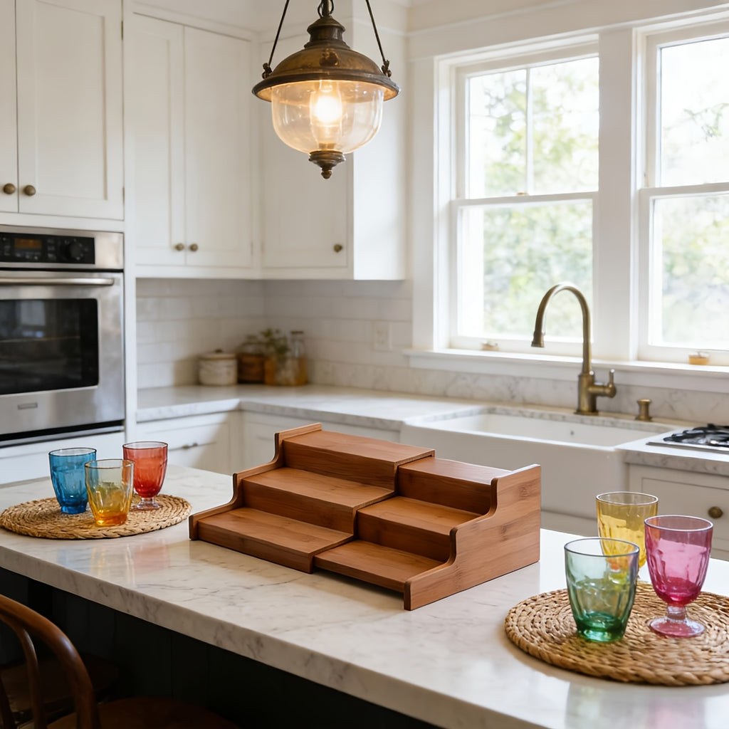 3-Tier Bamboo Spice Rack Organizer for Cabinet & Pantry - Adjustable Shelves, Under\u002FCountertop Spice Shelf with Bamboo Wood Storage - Space-Saving Vertical Spice Jars\u002FContainers Holder, Expandable Kitchen Spice Organization System