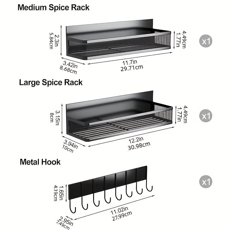 Magnetic Spice Rack For Refrigerator, Magnetic Shelf, Moveable Fridge Organizer With 8-Hook Rack, Seasoning Organizer For Kitchen