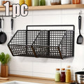 1\u002F2pcs Black Metal Grid, 2\u002F3 Grid Wall-mounted Kitchen Seasoning Bottle, Vegetable Rack, Strong Load-bearing Capacity, Large-capacity Kitchen Punch-free Sticky Hanging Rack, Suitable for Kitchen Drain Partition Storage, Saving Space