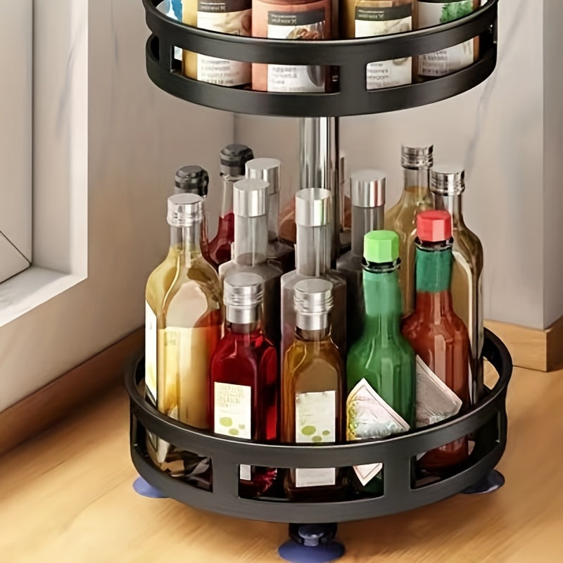 3-Tier Rotating Spice Rack Organizer - Heavy-Duty Metal Countertop Spice Shelf, Space-Saving Turntable Spice Organizer for Kitchen, Cabinet, Dining Room - Easy-Clean Surface & Stable Base