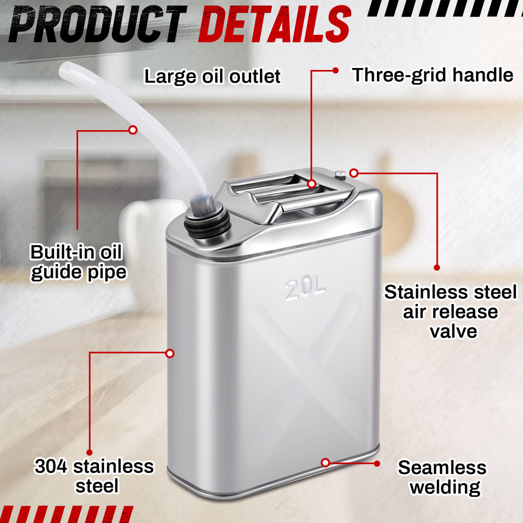 1pc 20-qt (5 Gallon) Stainless Cooking Oil Storage Can 13. 6 X 6. 7 X 18. 5 Commercial Grade 304 Food Safety Oil Distributor for Kitchens Restaurants Food Trucks