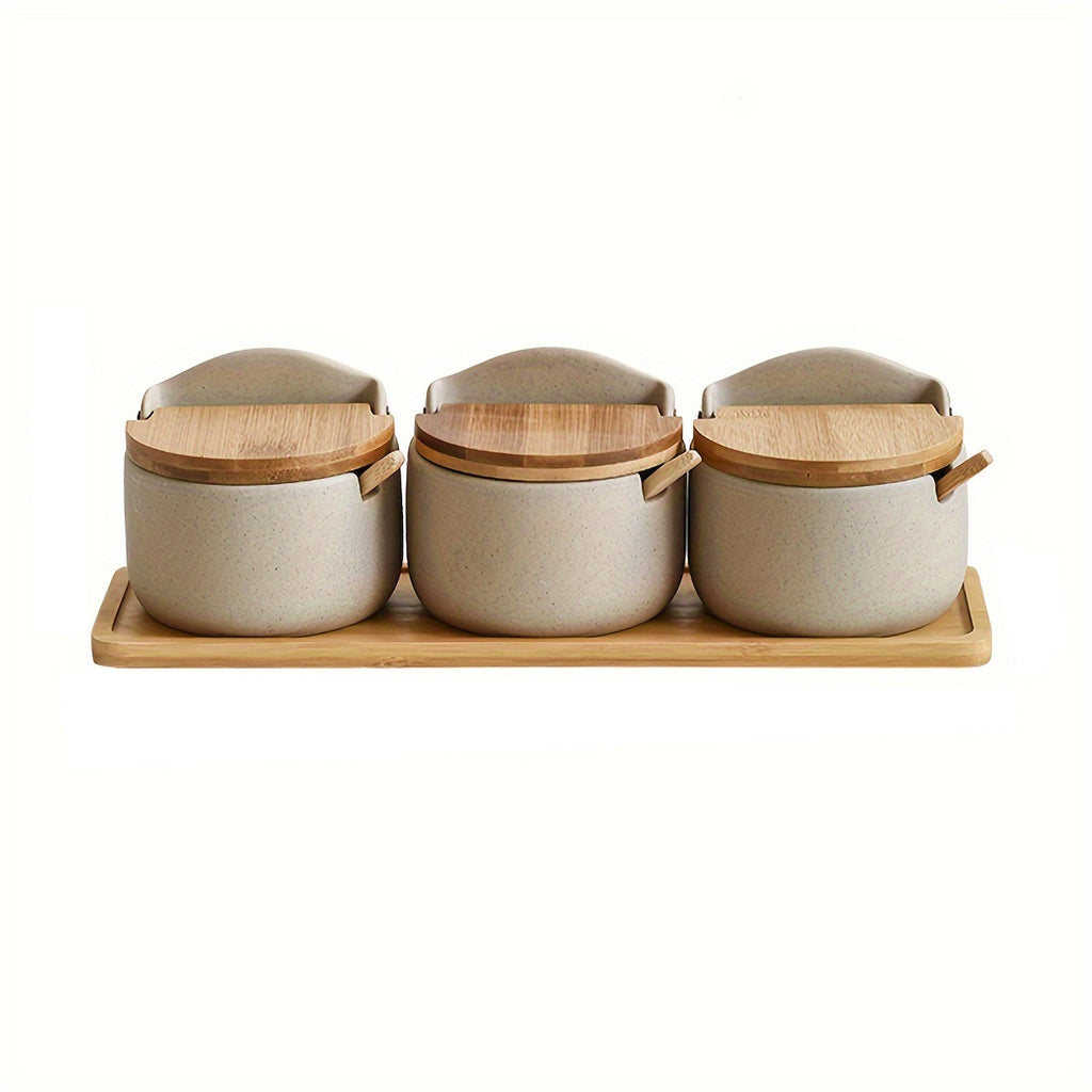 1\u002F2\u002F3pcs Seasoning Pot Set Kitchen Spice Pot Seasoning Containers Ceramic Monosodium Glutamate Pot Salt And Pepper Jar With Tray Pepper Contaniers Seasoning Storage With Lid Food Storage Box With Spoon Kitchen Stuff Kitchen Accessories
