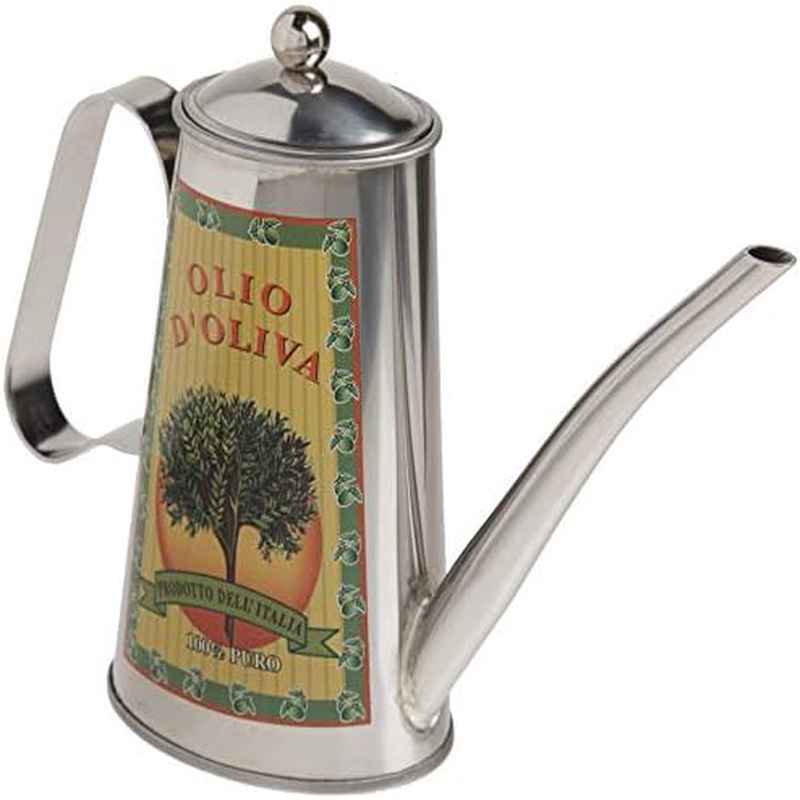 Stainless Steel Oil Can with Spill-Proof Lid & Vintage Italian Design - 16oz\u002F480ml Heavy-Duty 430 Stainless Steel Kitchen Dispenser for Olive Oil, Cooking Oil, Vinegar - Elegant Retro for Home & Commercial Use, Durable & Easy-Pour Spout