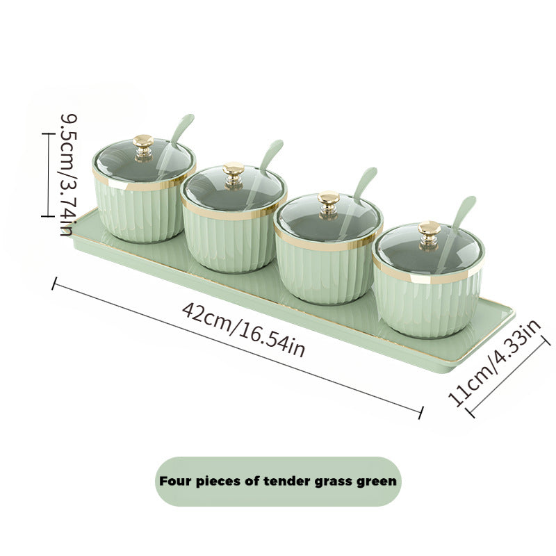 High-end Moisture-proof  Large-capacity PP seasoning box set\u002Fwith small spoon and base, kitchen household salt, monosodium glutamate, seasoning separate jar storage box, seasoning jar combination., Pantry Essentials, Stackable Jars, Modern