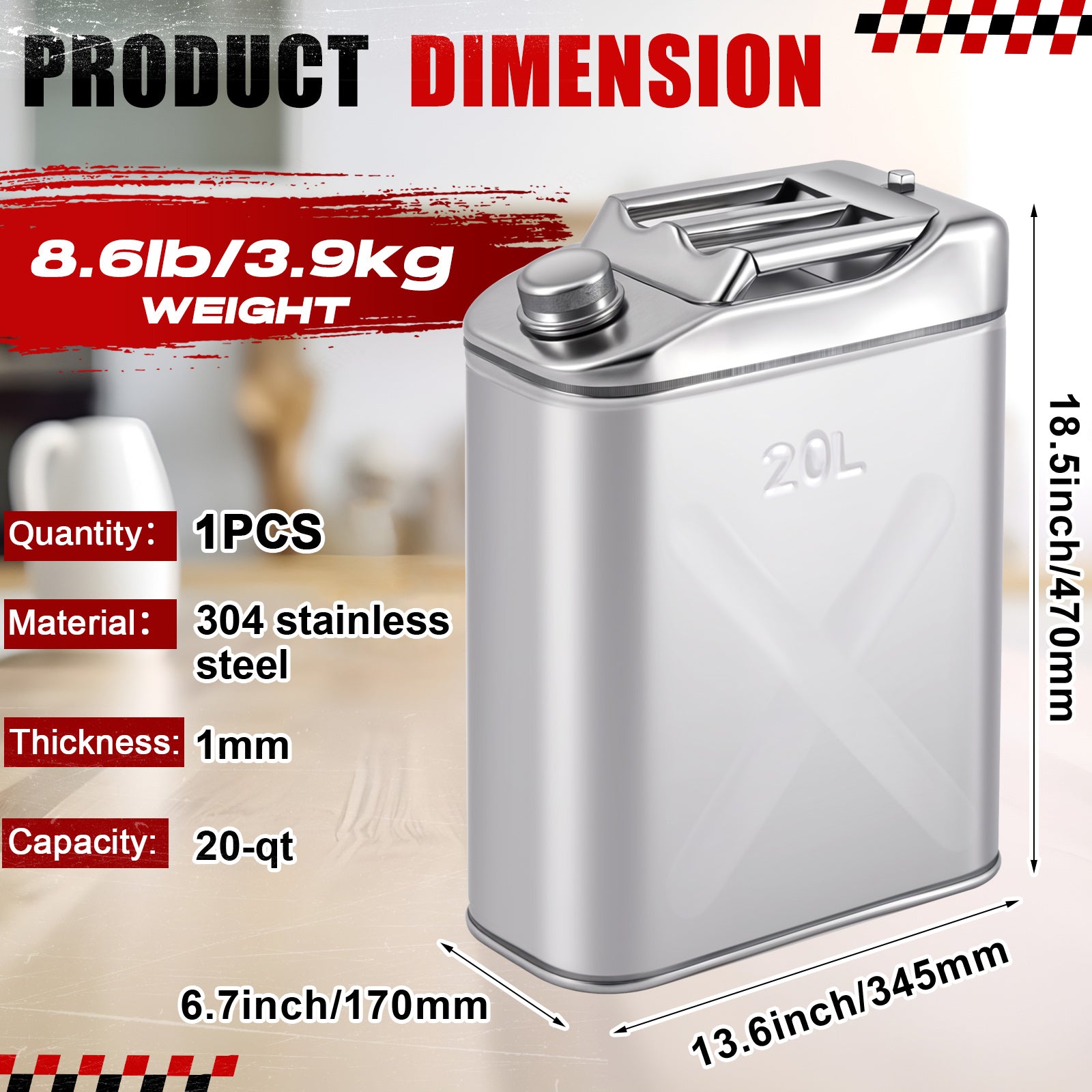 1pc 20-qt (5 Gallon) Stainless Cooking Oil Storage Can 13. 6 X 6. 7 X 18. 5 Commercial Grade 304 Food Safety Oil Distributor for Kitchens Restaurants Food Trucks