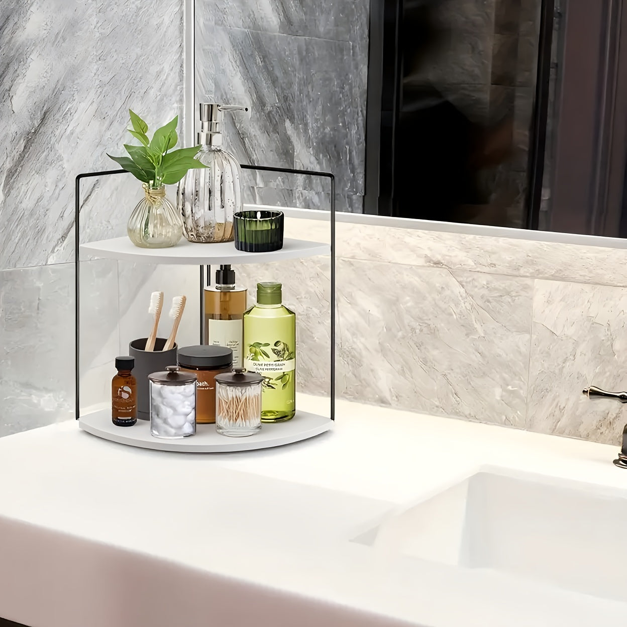 2 - Tier Iron - Art Spice Rack, Bookshelf, Cosmetic Rack, Corner Rack And Storage Rack for Kitchen, Bedroom And Living Room, Corner Shelves