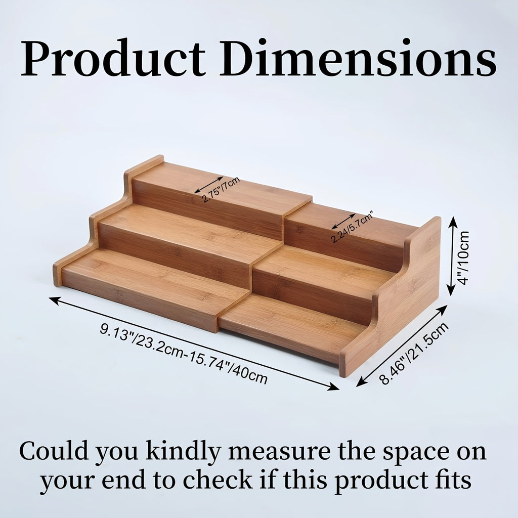 3-Tier Bamboo Spice Rack Organizer for Cabinet & Pantry - Adjustable Shelves, Under\u002FCountertop Spice Shelf with Bamboo Wood Storage - Space-Saving Vertical Spice Jars\u002FContainers Holder, Expandable Kitchen Spice Organization System