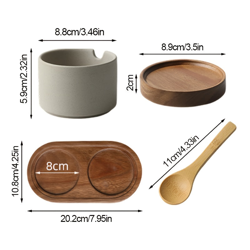 2\u002F3pcs Set of Japanese-style Ceramic Spice Jars | Kitchen and Dining Room Storage Jars for Spices, Salt, Sugar, Spice Jars with Spoons, Covered Spice Storage Box, Kitchen Supplies, Kitchen Additions