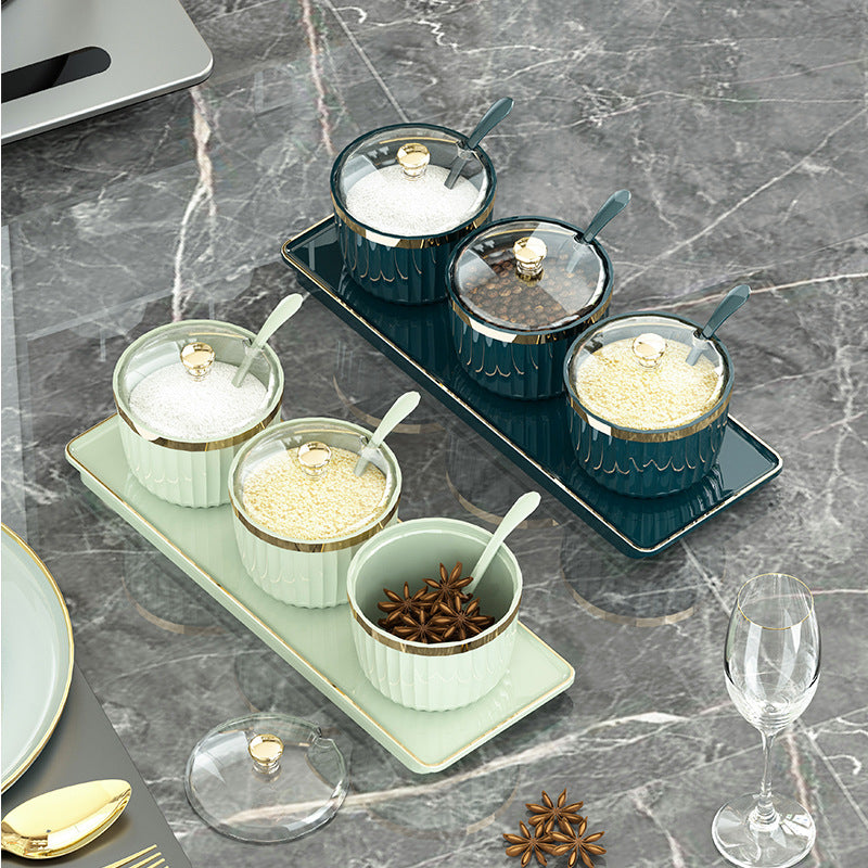 High-end Moisture-proof  Large-capacity PP seasoning box set\u002Fwith small spoon and base, kitchen household salt, monosodium glutamate, seasoning separate jar storage box, seasoning jar combination., Pantry Essentials, Stackable Jars, Modern