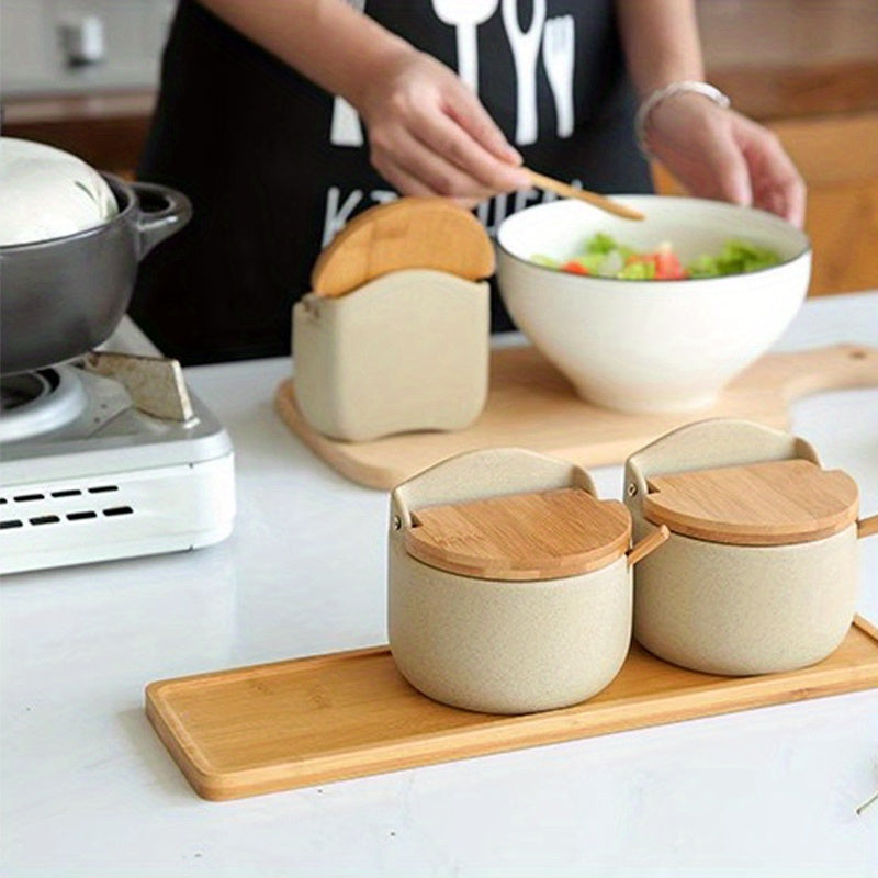 1\u002F2\u002F3pcs Seasoning Pot Set Kitchen Spice Pot Seasoning Containers Ceramic Monosodium Glutamate Pot Salt And Pepper Jar With Tray Pepper Contaniers Seasoning Storage With Lid Food Storage Box With Spoon Kitchen Stuff Kitchen Accessories