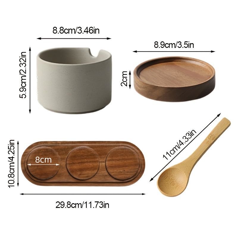 2\u002F3pcs Set of Japanese-style Ceramic Spice Jars | Kitchen and Dining Room Storage Jars for Spices, Salt, Sugar, Spice Jars with Spoons, Covered Spice Storage Box, Kitchen Supplies, Kitchen Additions