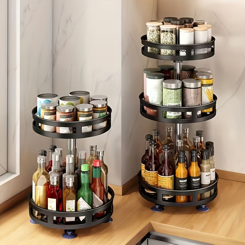 3-Tier Rotating Spice Rack Organizer - Heavy-Duty Metal Countertop Spice Shelf, Space-Saving Turntable Spice Organizer for Kitchen, Cabinet, Dining Room - Easy-Clean Surface & Stable Base