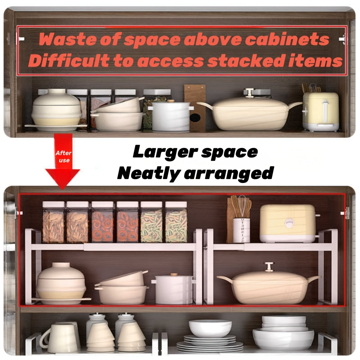 Storage Solutions for Restaurants And Businesses, Including a White Expandable Cabinet Rack, Layered Storage Options, And a Countertop Seasoning Organizer, Ideal for Kitchen Cabinets And Storage Areas, Designed to Be Stackable And Space-Efficient