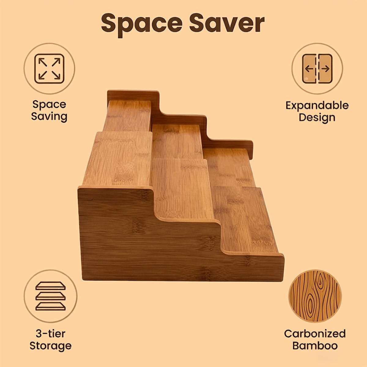 3-Tier Bamboo Spice Rack Organizer for Cabinet & Pantry - Adjustable Shelves, Under\u002FCountertop Spice Shelf with Bamboo Wood Storage - Space-Saving Vertical Spice Jars\u002FContainers Holder, Expandable Kitchen Spice Organization System