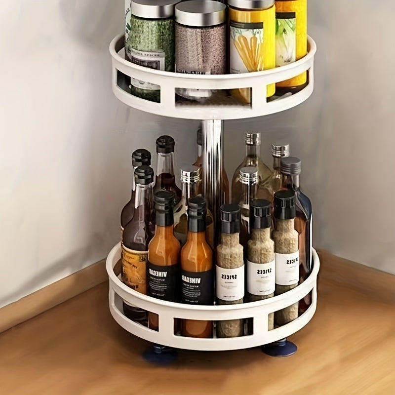 3-Tier Rotating Spice Rack Organizer - Heavy-Duty Metal Countertop Spice Shelf, Space-Saving Turntable Spice Organizer for Kitchen, Cabinet, Dining Room - Easy-Clean Surface & Stable Base