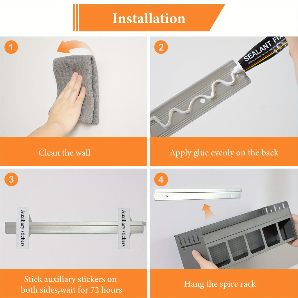 Wall-Mounted Spice Rack Set - Multi-Compartment Spice Rack, Durable Aluminum Spice Rack, No Drilling Required for Installation, Includes Spice Containers And Jars for Kitchen And Dining Room Use