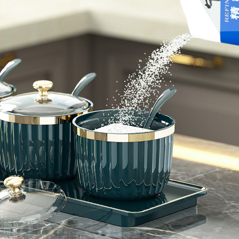 High-end Moisture-proof  Large-capacity PP seasoning box set\u002Fwith small spoon and base, kitchen household salt, monosodium glutamate, seasoning separate jar storage box, seasoning jar combination., Pantry Essentials, Stackable Jars, Modern